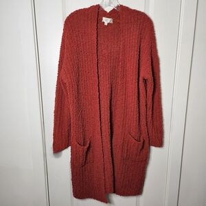 Pink Rose Cozy Popcorn Knit Open Front Long Soft Cardigan Sweater XL Pockets